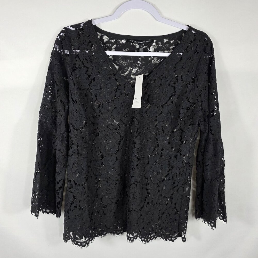 White House Black Market Black Lace Blouse Women's Size Small NEW